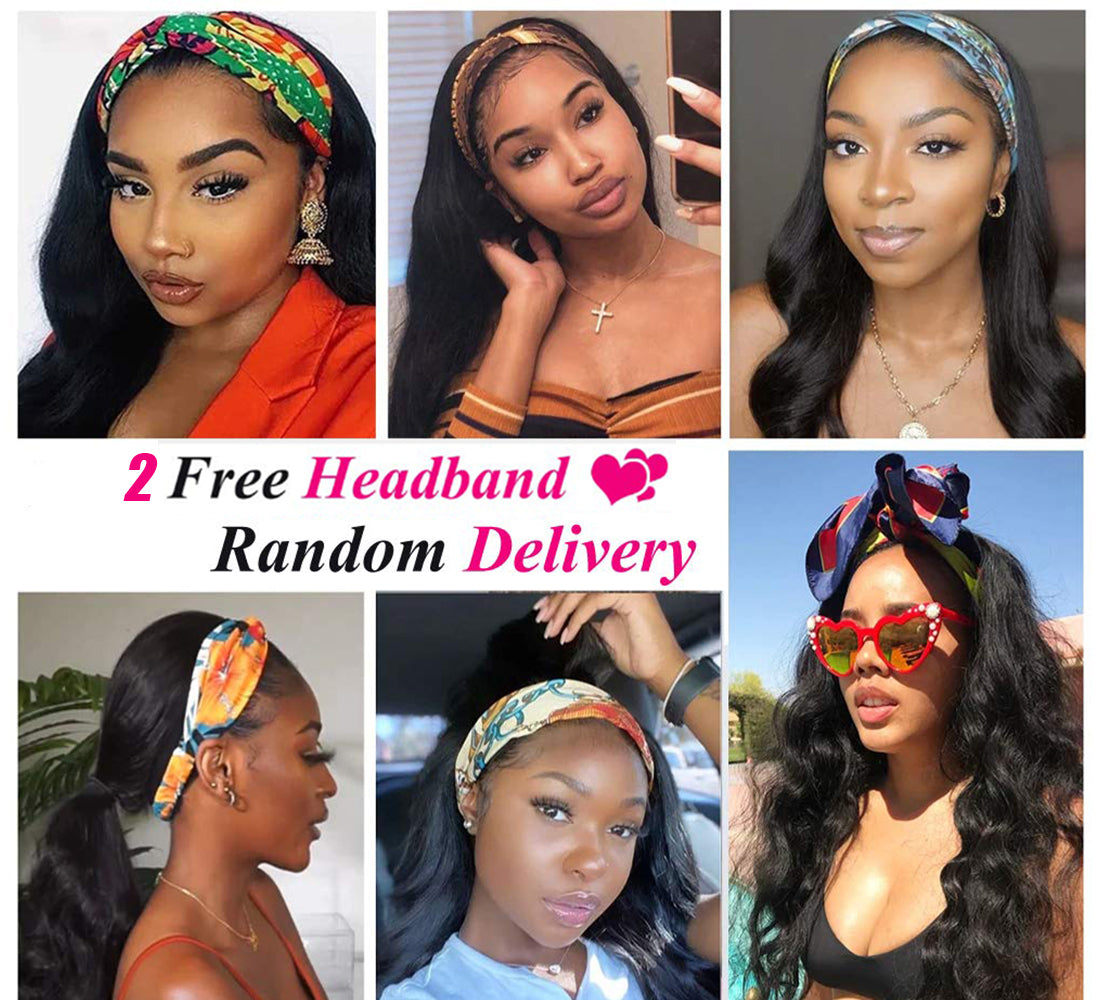 Fadaina Headband Wig Human Hair Wigs Brazilian Body Wave Virgin Hair Wigs For Black Women Body Wave Machine Made Wigs Natural Color 16 Inch