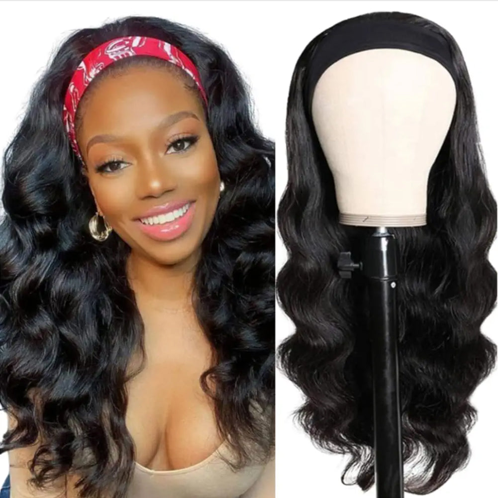 Fadaina Body Wave Headband Wig Human Hair Wigs for Black Women Brazilian Virgin Hair Headband Wigs 150 Density Natural Color 12 Inch